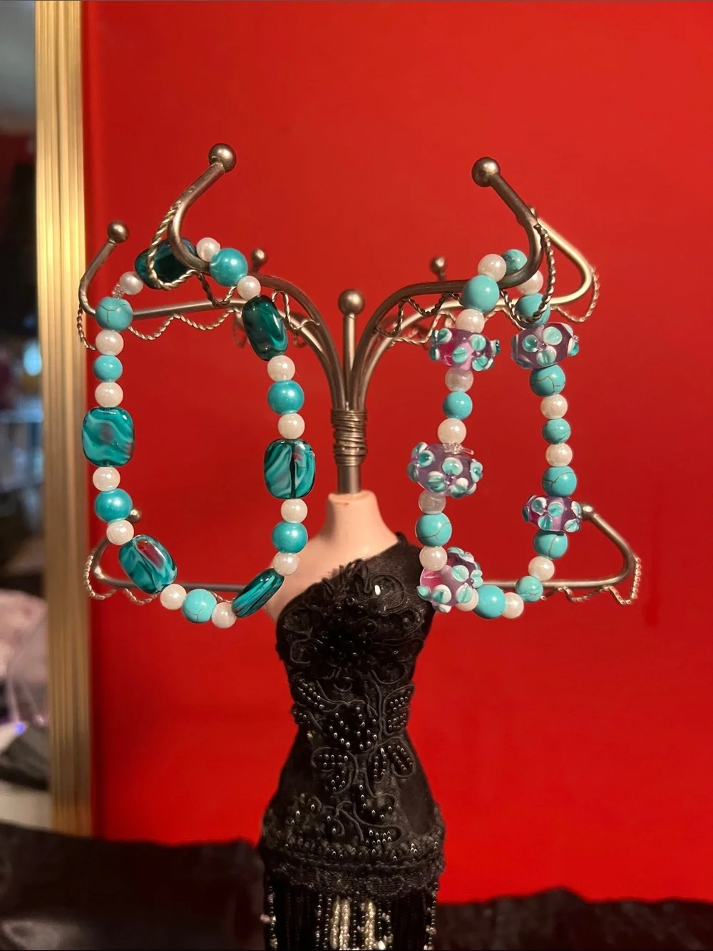 Beautiful green beaded bracelet homemade set of two